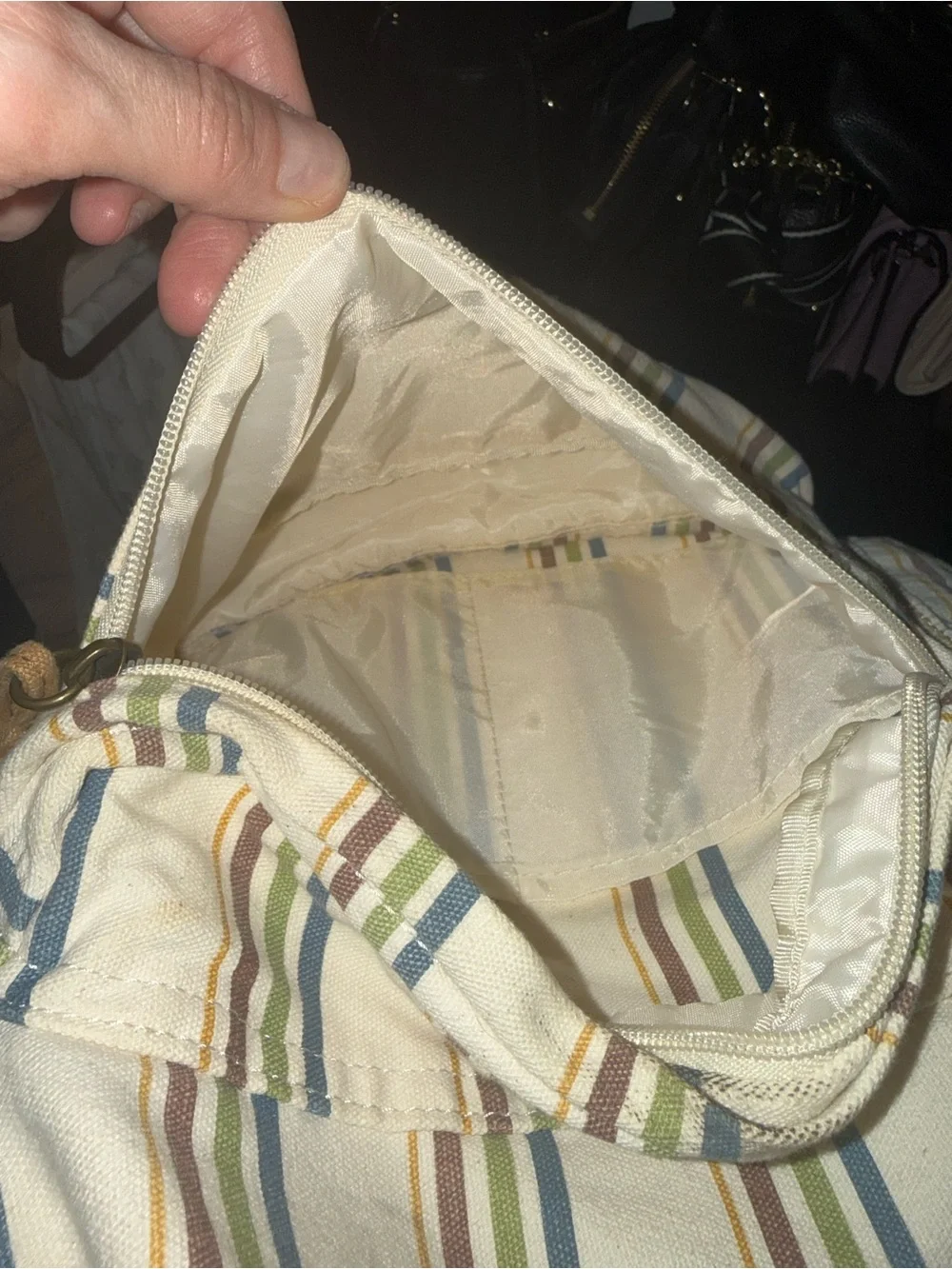 O’Neil Striped Cream Backpack with Green & Blue Accents